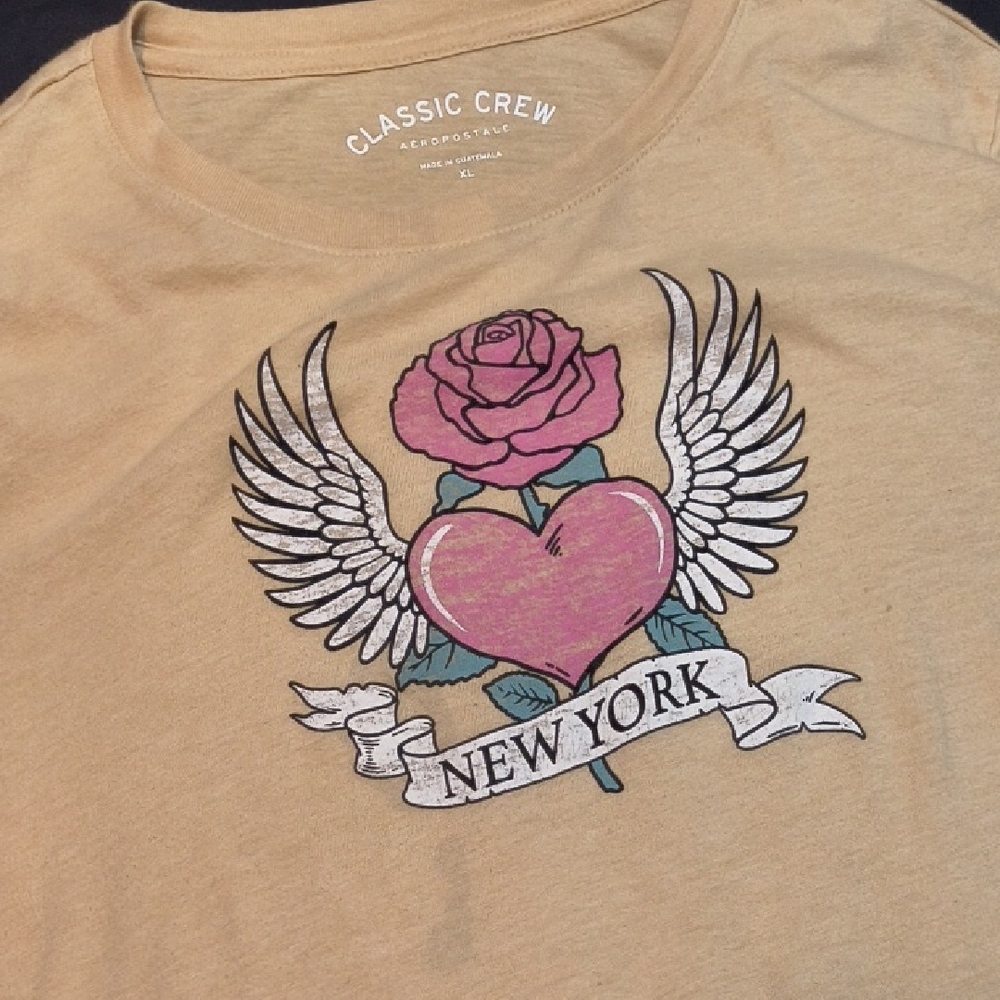 Aeropostale Beige Tee with Pink Heart and Rose